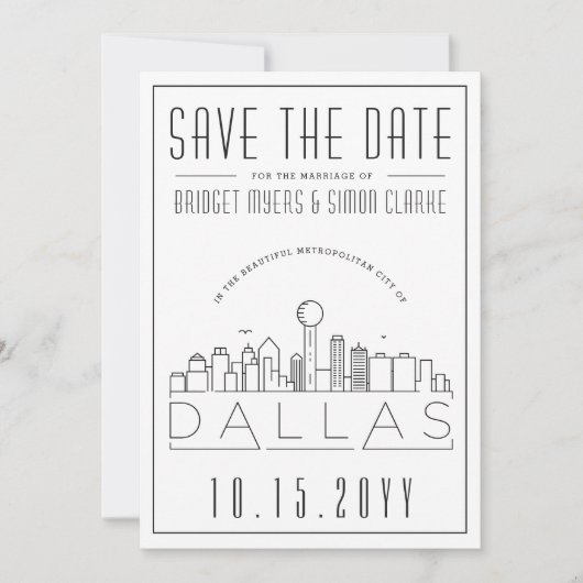 Dallas Wedding Stylized Skyline Save the Date Einladung (Vorderseite)
