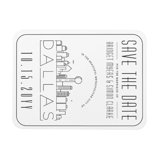Dallas Wedding Stylized Skyline Save the Date Magnet (Horizontal)