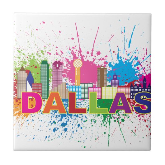 Dalles Texas Skyline-Farben-Spritzer-Illustration Fliese (Vorderseite)