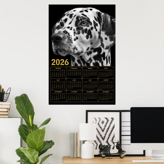 Dalmatian 2026 Calendar – Black & White Elegance Poster (Heimbüro)