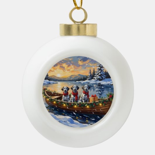 Dalmatian Christmas Boat Holiday Keramik Kugel-Ornament (Vorderseite)