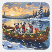 Dalmatian Christmas Boat Holiday Quadratischer Aufkleber (Vorderseite)