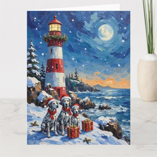 Dalmatian Christmas Lighthouse Holiday Karte (Vorderseite)