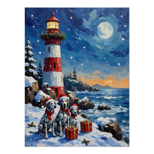 Dalmatian Christmas Lighthouse Holiday Poster (Vorderseite)
