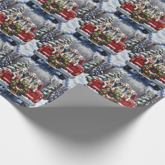 Dalmatian Christmas Red Truck Holiday Geschenkpapier (Ecke)