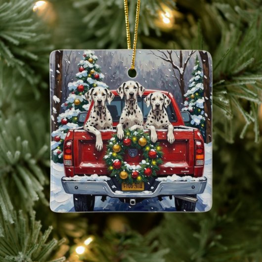Dalmatian Christmas Red Truck Holiday Keramikornament (Baum)