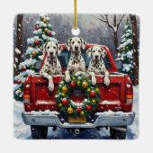Dalmatian Christmas Red Truck Holiday Keramikornament (Rückseite)