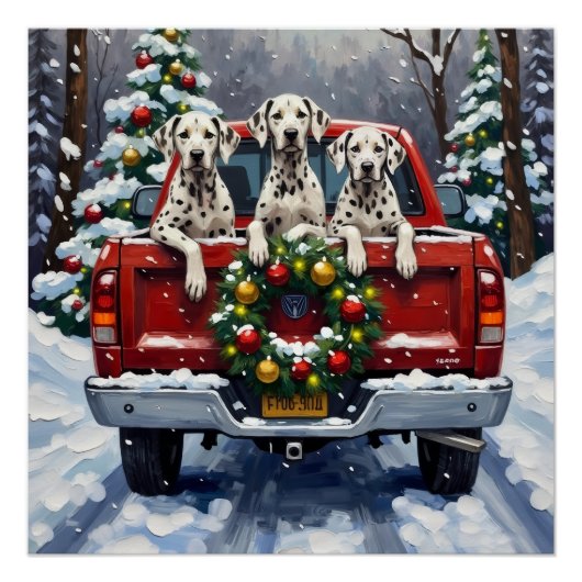 Dalmatian Christmas Red Truck Holiday Poster (Vorderseite)
