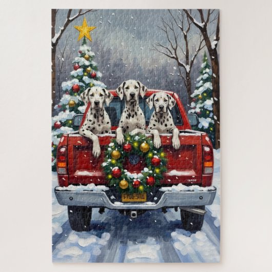 Dalmatian Christmas Red Truck Holiday Puzzle (Vertikal)