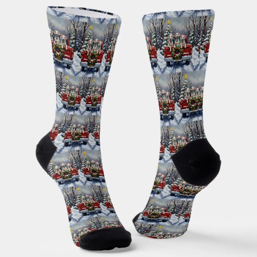 Dalmatian Christmas Red Truck Holiday Socken (Gewinkelt)