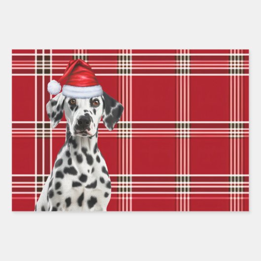 Dalmatian Dog Bold Red Holiday Plaid Christmas Geschenkpapier Set (Vorderseite 3)