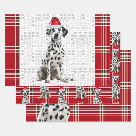 Dalmatian Dog Bold Red Holiday Plaid Christmas Geschenkpapier Set (Set)