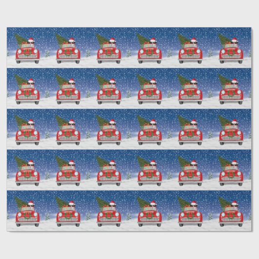 Dalmatian Dog Driving Car In Snow Christmas   Geschenkpapier (Flach)