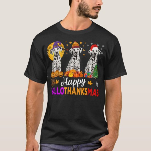 Dalmatian Dog Halloween Christmas Hallothanksmas T-Shirt (Vorderseite)