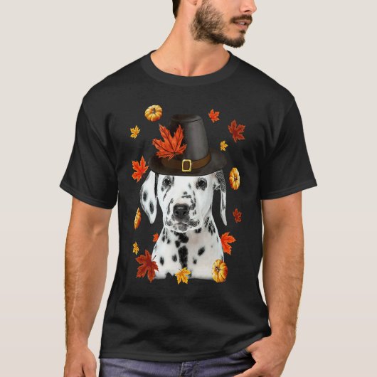Dalmatian Dog Pilgrim Hat Fall Happy Thanksgiving T-Shirt (Vorderseite)
