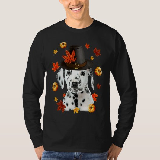 Dalmatian Dog Pilgrim Hat Fall Happy Thanksgiving T-Shirt (Vorderseite)