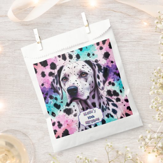 Dalmatian Dog Pink Purple Turquoise Birthday Geschenktütchen (Ausgeschnitten)