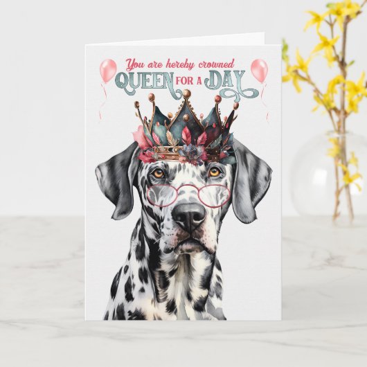 Dalmatian Dog Queen for a Day Funny Birthday Karte (Gelbe Blume)