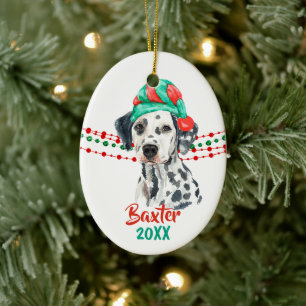 Dalmatian Dog Santa Hat Holiday String Beads Keramik Ornament
