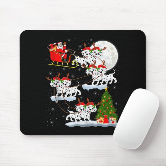 Dalmatian Dog Santa Sleigh Flying Funny Magical Ch Mousepad (Mit Mouse)