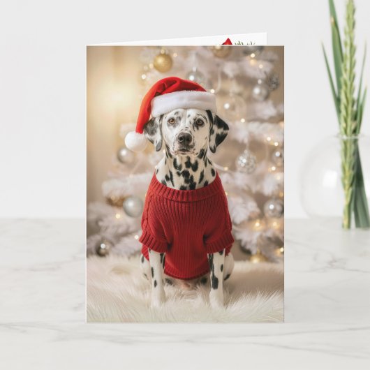 Dalmatian Dog Wearing a Red Christmas Sweater Karte (Vorderseite)