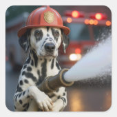 Dalmatian Dog With a Fire Hose Quadratischer Aufkleber (Vorderseite)