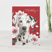 Dalmatian Dog with White Lilies on Red Birthday Karte (Vorderseite)
