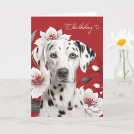 Dalmatian Dog with White Lilies on Red Birthday Karte
