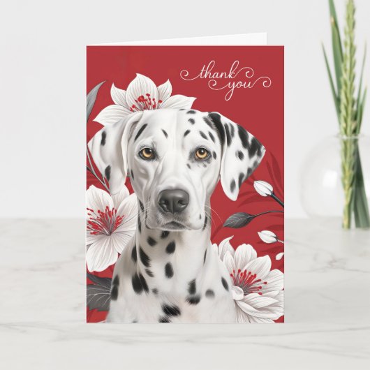 Dalmatian Dog with White Lilies on Red Dankeskarte (Vorderseite)