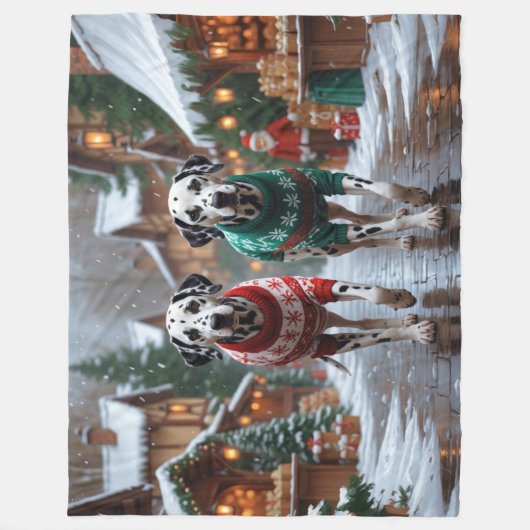 Dalmatian Dogs Christmas Snow Holiday Fleecedecke (Vorderseite)