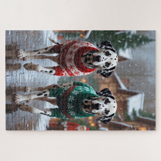Dalmatian Dogs Christmas Snow Holiday Puzzle (Horizontal)