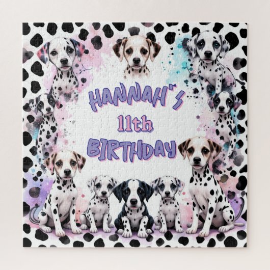 Dalmatian Dogs Purple Watercolor Birthday Party Puzzle (Vertikal)