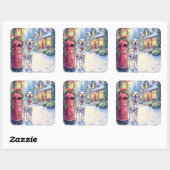 Dalmatian Festive Mailbox Christmas Art Quadratischer Aufkleber (Blatt)