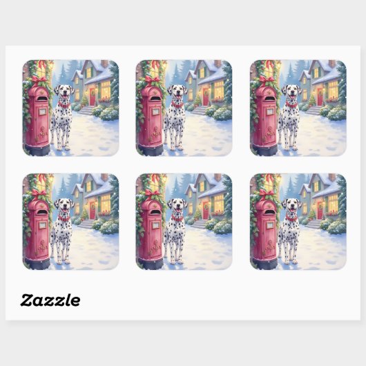 Dalmatian Festive Mailbox Christmas Art Quadratischer Aufkleber (Blatt)