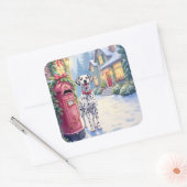 Dalmatian Festive Mailbox Christmas Art Quadratischer Aufkleber (Umschlag)
