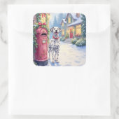 Dalmatian Festive Mailbox Christmas Art Quadratischer Aufkleber (Tasche)