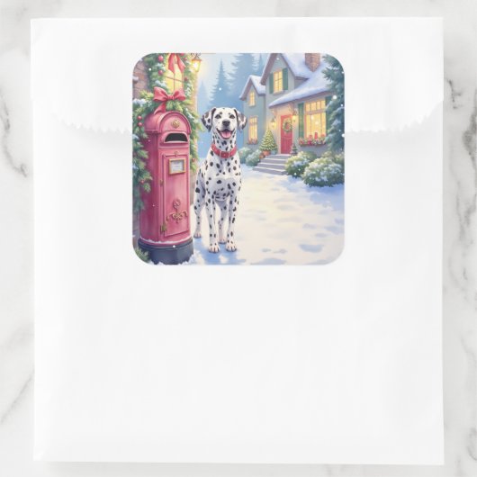 Dalmatian Festive Mailbox Christmas Art Quadratischer Aufkleber (Tasche)