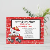 Dalmatian Fireman Fire Truck Birthday Party Einladung (Stehend Vorderseite)