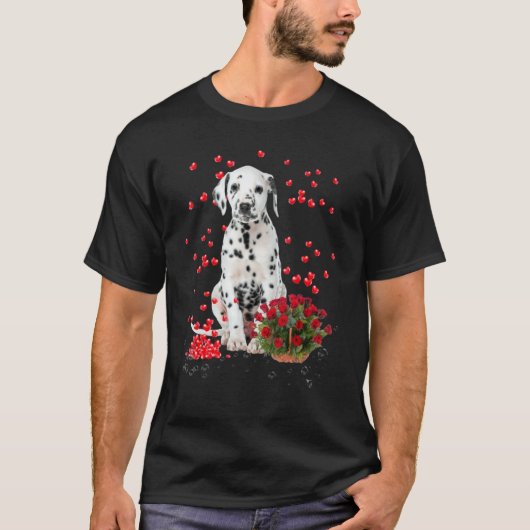 Dalmatian Hearts Balloons And Rose Basket Valentin T-Shirt (Vorderseite)