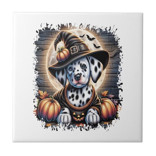 Dalmatian-Hund Halloween Fliese (Vorderseite)