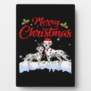 Dalmatian-Hund-Weihnachtsbeleuchtung Santa-Hut Xma Fotoplatte