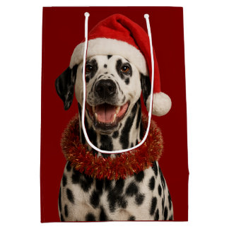Dalmatian in a santa hat Christmas gift bag Mittlere Geschenktüte