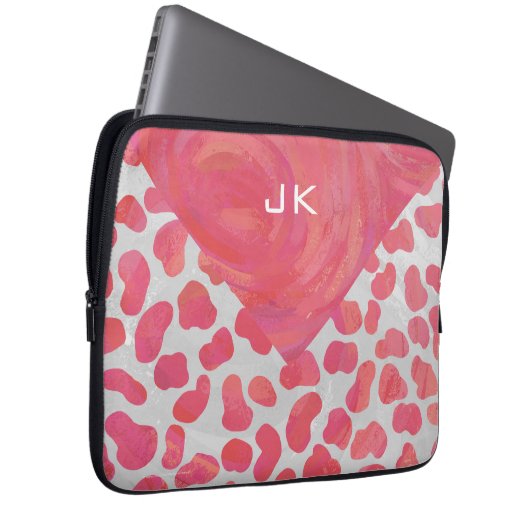 Dalmatian Pink and White with Monogram Laptopschutzhülle (Vorne Rechts)