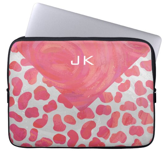Dalmatian Pink and White with Monogram Laptopschutzhülle (Vorderseite)