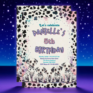 Dalmatian Puppies Pink Purple Birthday Party Einladung