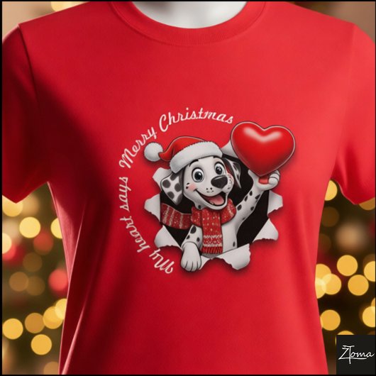 Dalmatian Puppy Christmas Heart Scarf Graphic T-Shirt