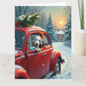 Dalmatian Snowy Car Ride Christmas Painting Karte (Vorderseite)