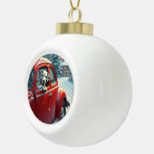 Dalmatian Snowy Car Ride Christmas Painting Keramik Kugel-Ornament (Rechts)