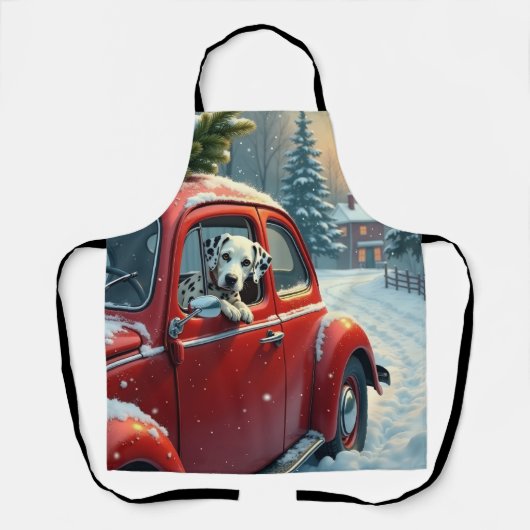 Dalmatian Snowy Car Ride Christmas Painting Schürze (Vorderseite)