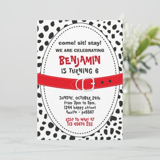 Dalmatian Spots Invitation for Birthday Party Dog  Einladung (Stehend Vorderseite)